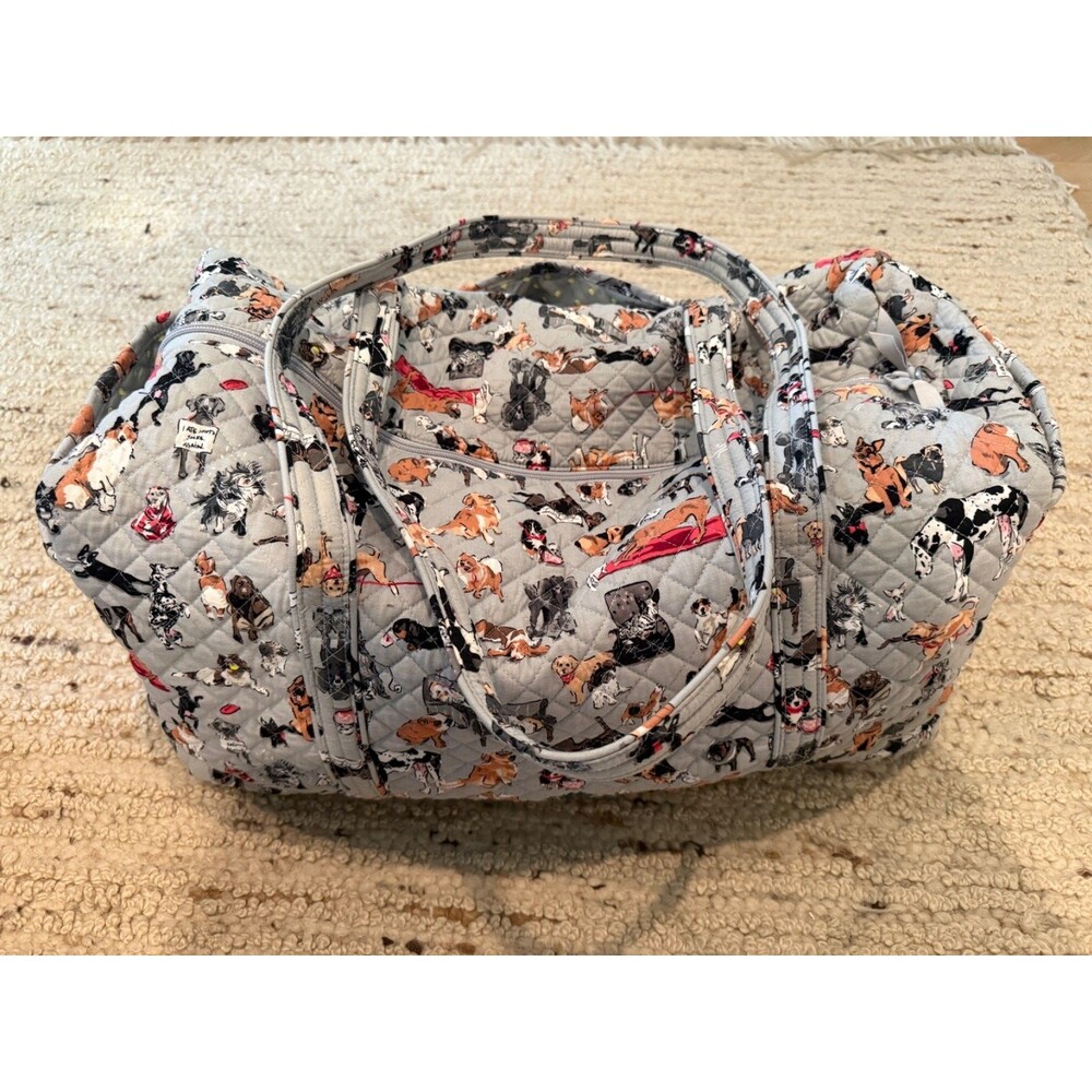 Vera Bradley Large Duffel Bag Best In Show Dog Print Gray Retired - Picture 3 of 7